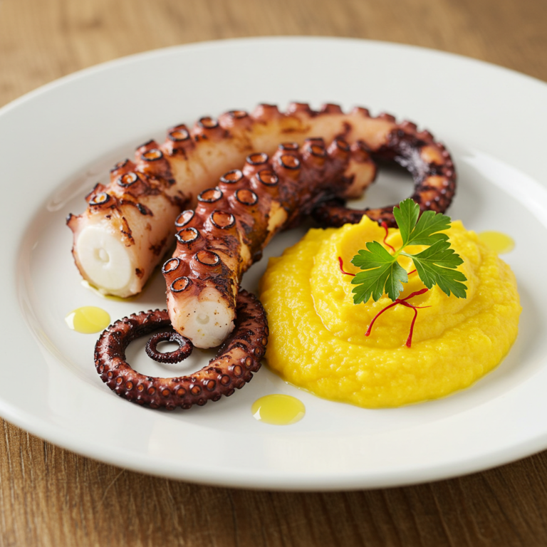 Receta: Pulpo Asado con Puré de Verduras y Azafrán